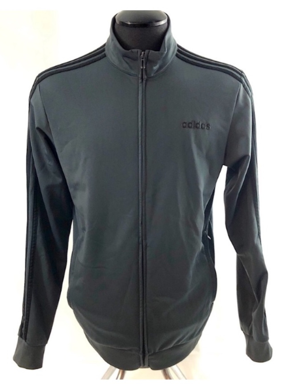 Adidas Medium Gray Black Striped Track Jacket Zip